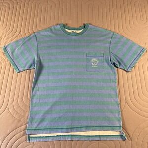 Sideout Sport Men's T Shirt Large Blue Green Striped Volleyball USA Vintage 90's